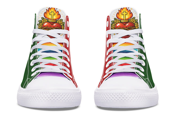 Mexican Flag Eagle Sacred Heart Serape Hightops ( Black or White Sole )