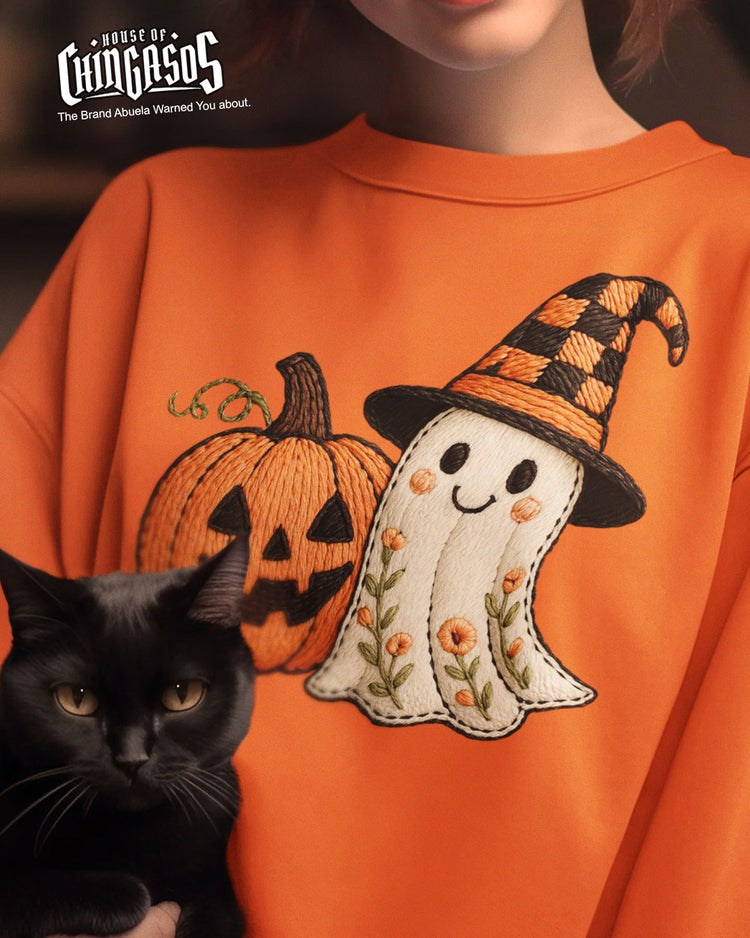 Faux Embroidery Print Haunted Cuties Sweatshirt