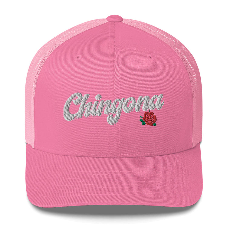 Old School Chingona Rose Trucker Cap