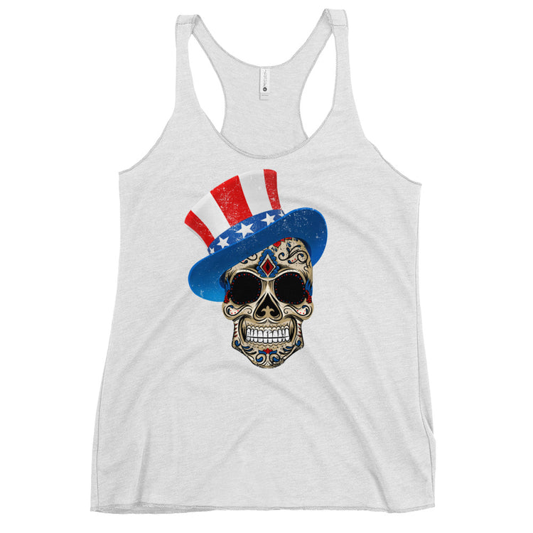 4th Of July Star Spangled Sugar Skull Racerback Tank