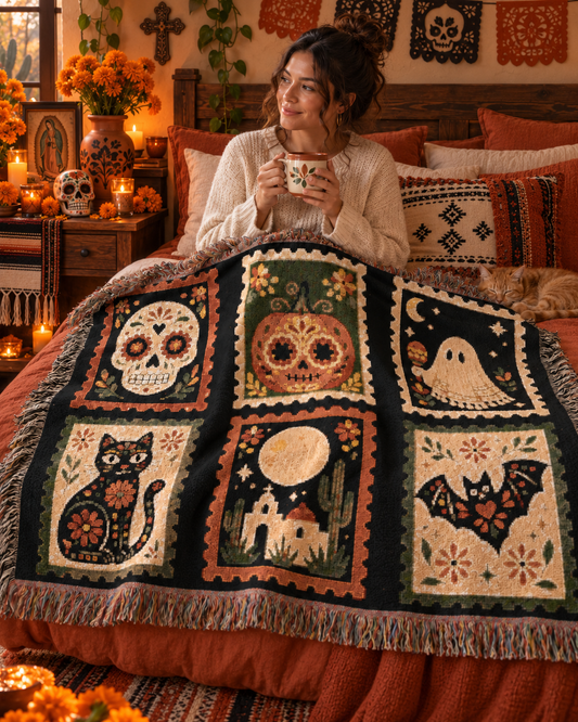 Noche De Las Brujas Patchwork Woven Throw 52" × 37"