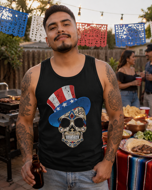 Premium 4th Of July Star Spangled Sugar Skull Tank Top