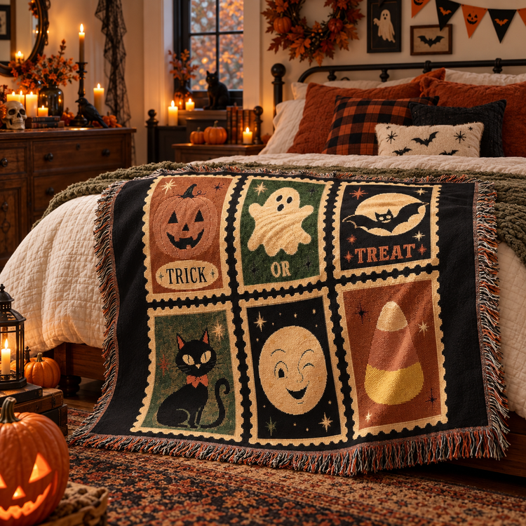 Halloween Patchwork Woven Blanket 52" × 37"
