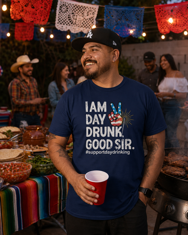 I Am Day Drunk Good Sir 4th Of July PARTAY t-shirt