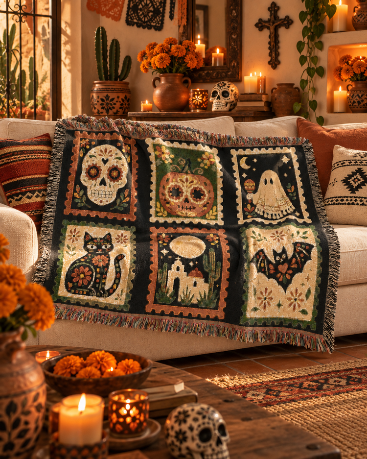 Noche De Las Brujas Patchwork Woven Throw 52" × 37"