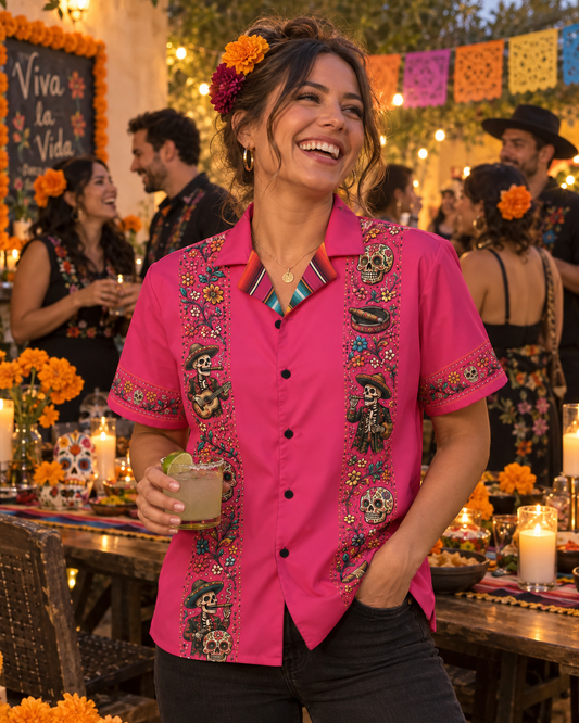 Mariachi de los Muertos Guayabera (Rosa Calavera)