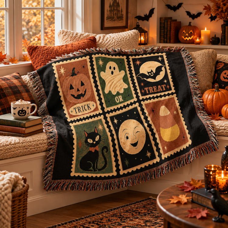 Halloween Patchwork Woven Blanket 52" × 37"