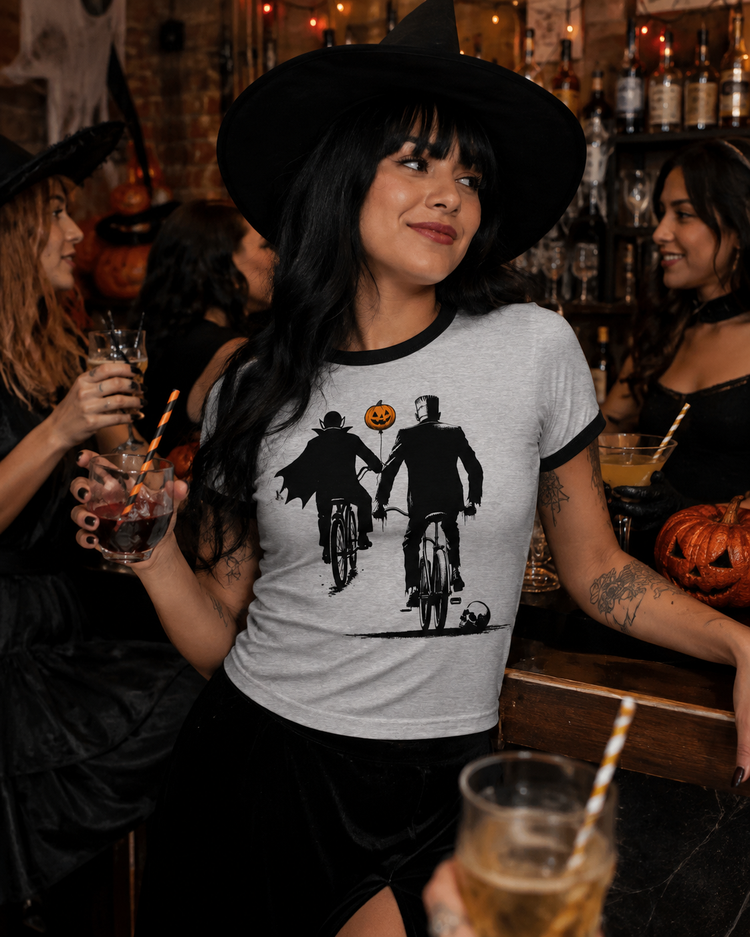 Franky And Drac Halloween Ride Ringer T-shirt