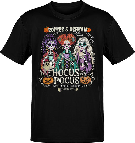 Hocus Pocus I Need Coffee To Focus Fresh Boo'd Halloween T-Shirt