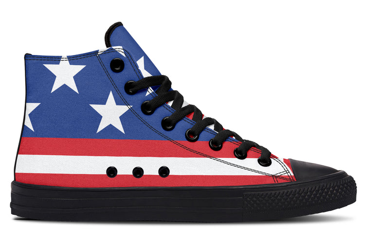 American Flag Large High Tops ( Black or White Sole )