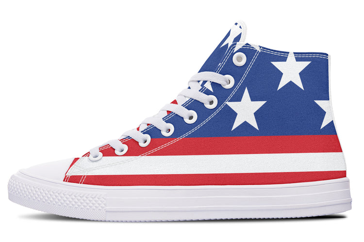 American Flag Large High Tops ( Black or White Sole )