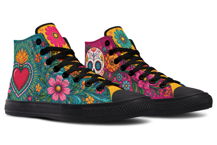 Corazón Y Calacas High Tops ( Black or White Sole )