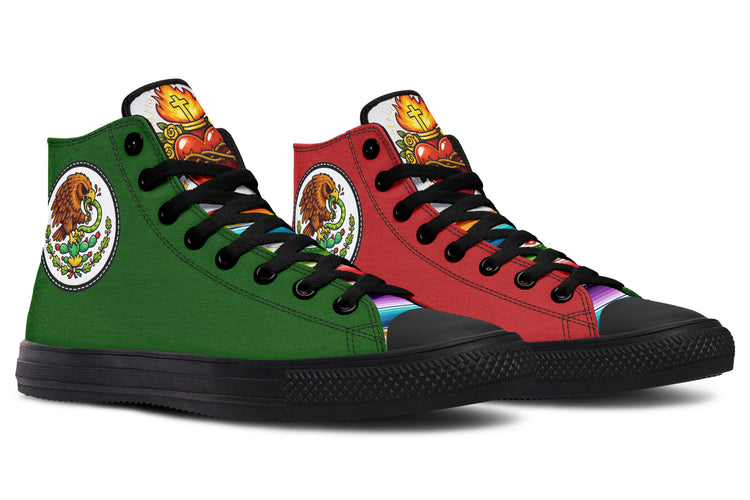 Mexican Flag Eagle Sacred Heart Serape Hightops ( Black or White Sole )