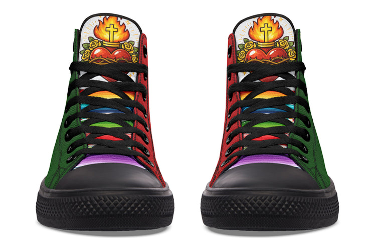 Mexican Flag Eagle Sacred Heart Serape Hightops ( Black or White Sole )