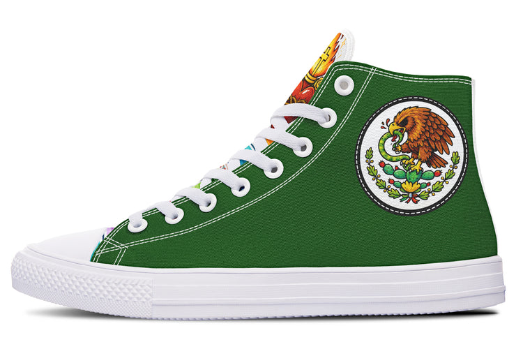 Mexican Flag Eagle Sacred Heart Serape Hightops ( Black or White Sole )