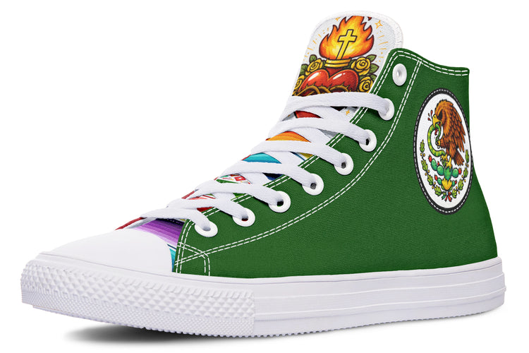 Mexican Flag Eagle Sacred Heart Serape Hightops ( Black or White Sole )