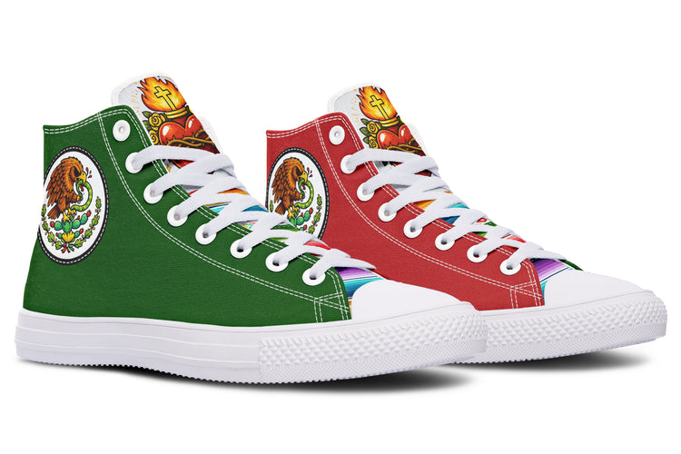 Mexican Flag Eagle Sacred Heart Serape Hightops ( Black or White Sole )