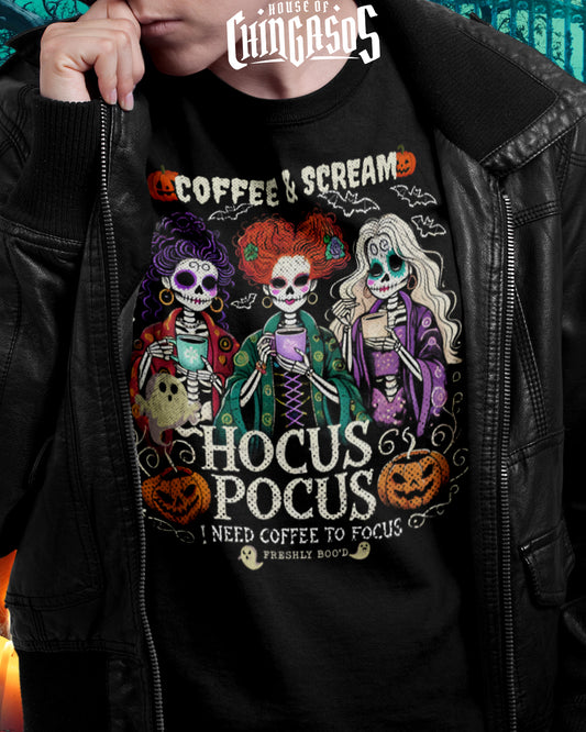 Hocus Pocus I Need Coffee To Focus Fresh Boo'd Halloween T-Shirt