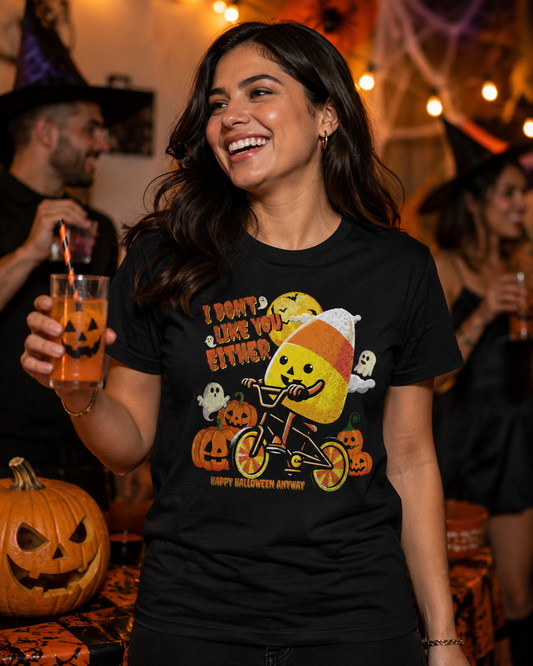 I Don't Like You Either Cutie Candy Corn Halloween Tee