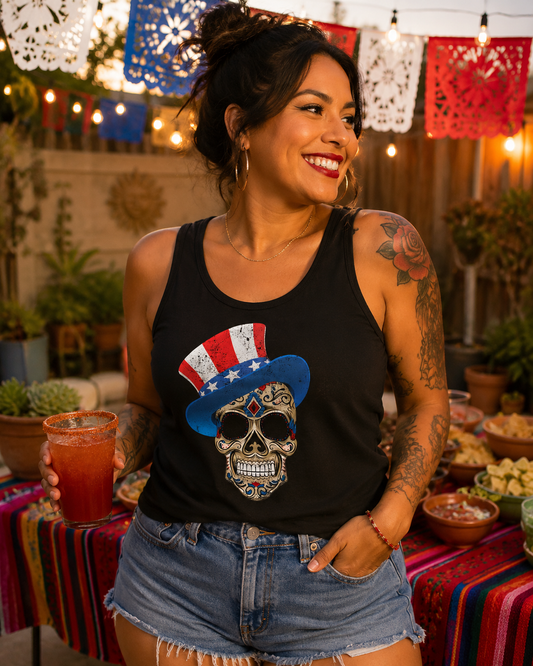 Premium 4th Of July Star Spangled Sugar Skull Tank Top