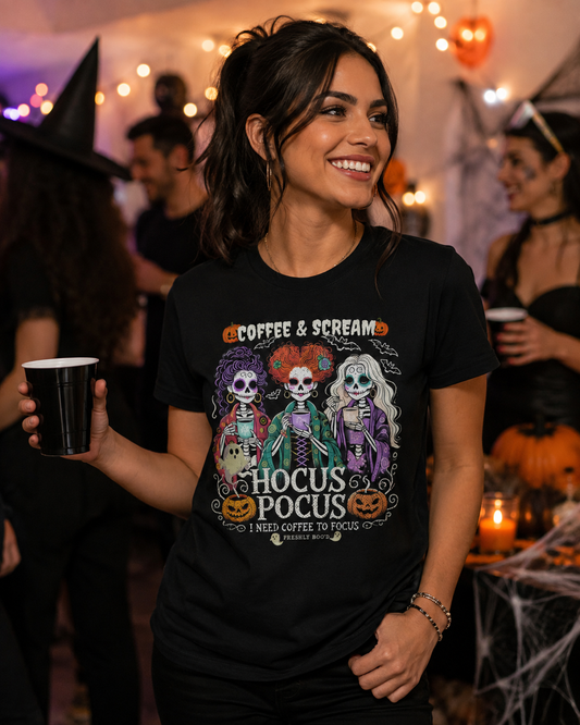 Hocus Pocus I Need Coffee To Focus Fresh Boo'd Halloween T-Shirt