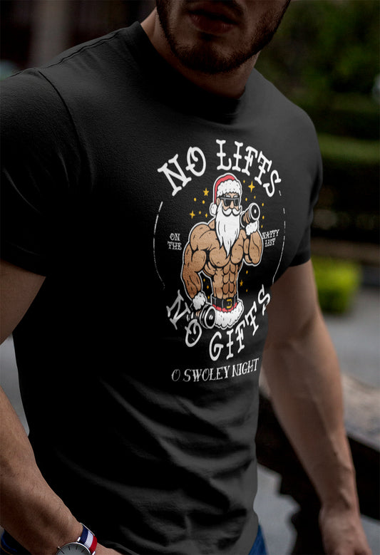 Premium No Lifts No Gifts Buff Santa T-shirt