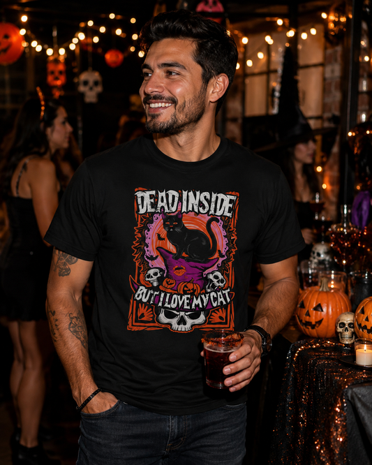 Dead Inside But I Love My Cat - Skull T-Shirt