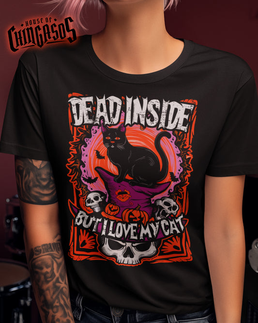 Dead Inside But I Love My Cat - Skull T-Shirt