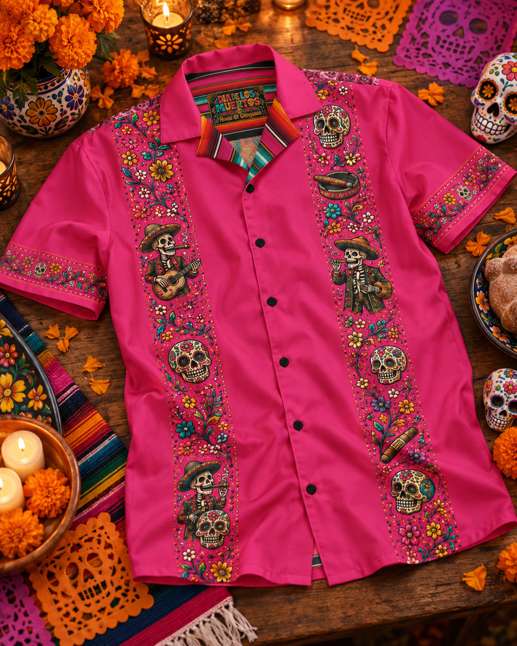 Mariachi de los Muertos Guayabera (Rosa Calavera)