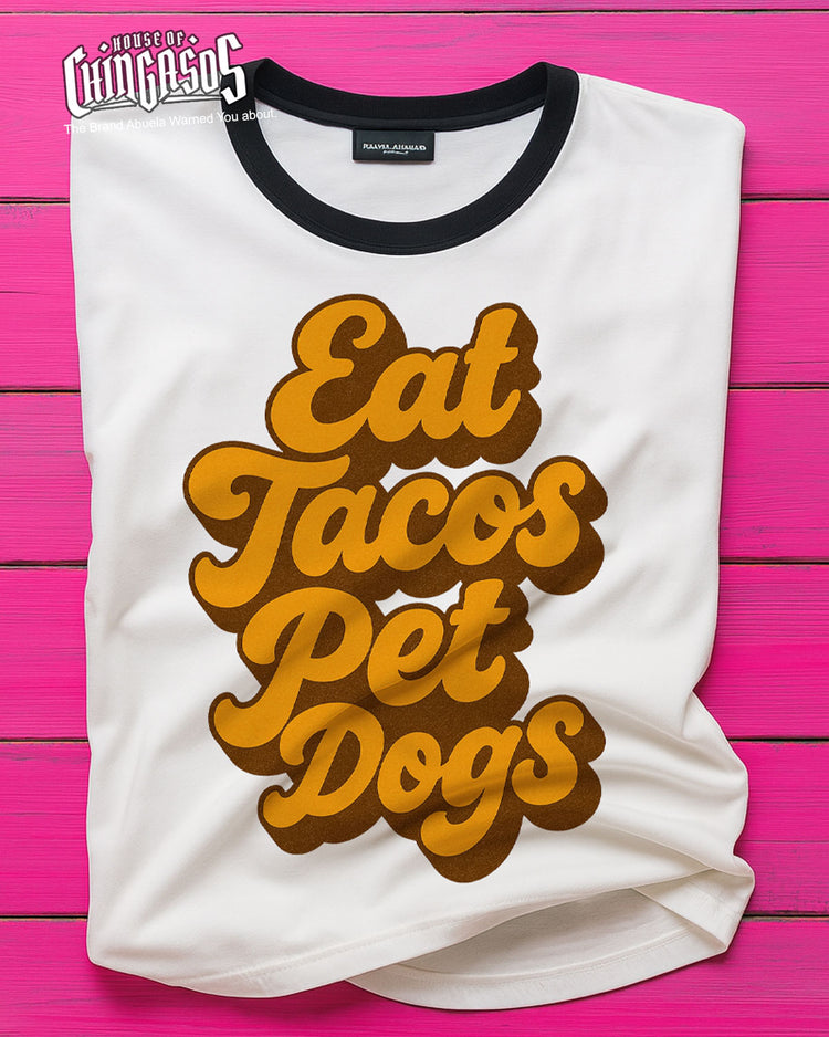 Eat Tacos Pet Dogs 70s Ringer Tee ( Black Trim )