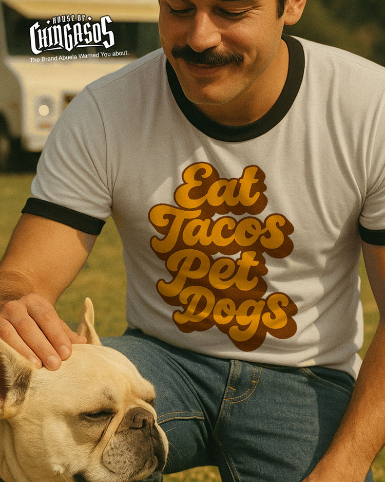 Eat Tacos Pet Dogs 70s Ringer Tee ( Black Trim )