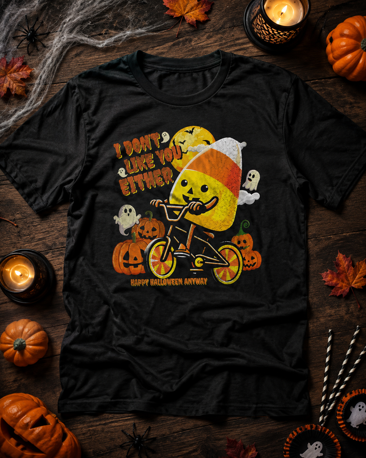 I Don't Like You Either Cutie Candy Corn Halloween Tee