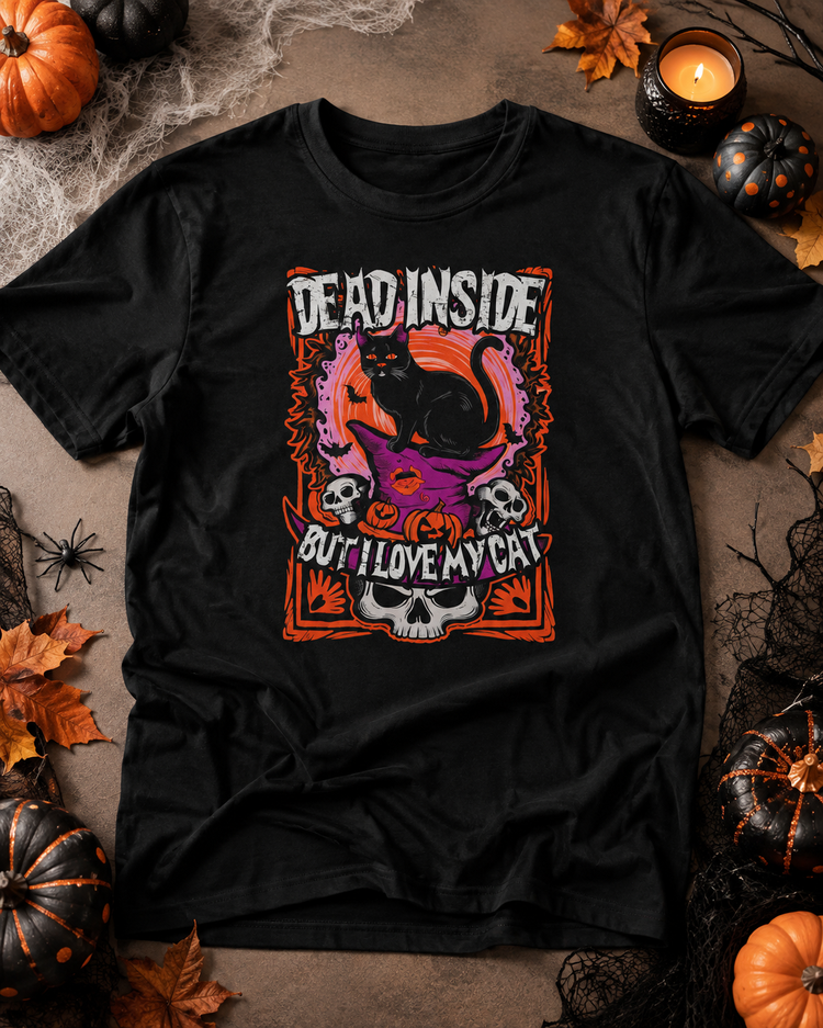 Dead Inside But I Love My Cat - Skull T-Shirt
