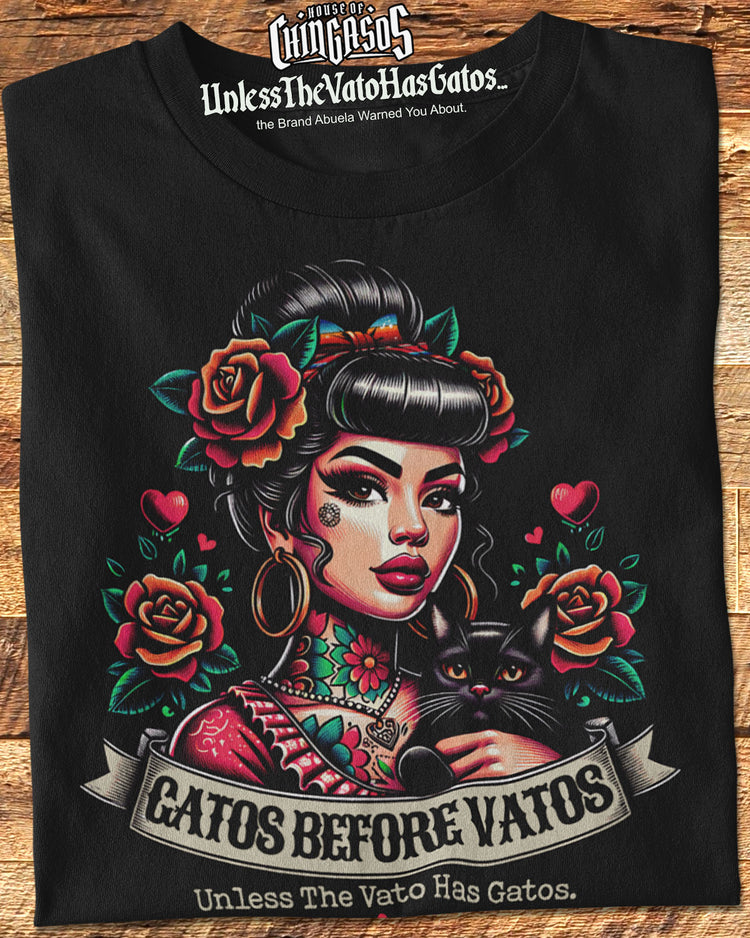 Gatos Before Vatos Chingona Tattoo T-Shirt