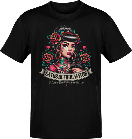 Gatos Before Vatos Chingona Tattoo T-Shirt