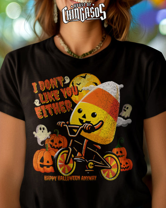 I Don't Like You Either Cutie Candy Corn Halloween Tee