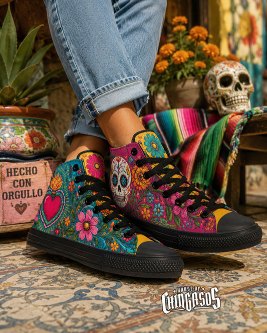 Corazón Y Calacas High Tops ( Black or White Sole )