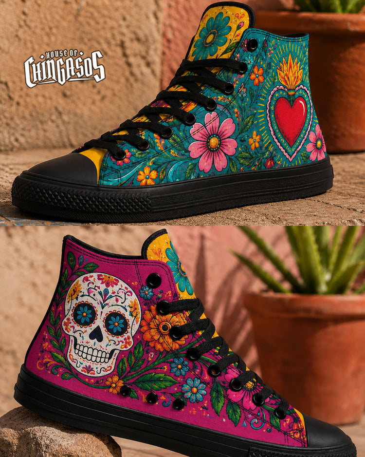 Corazón Y Calacas High Tops ( Black or White Sole )