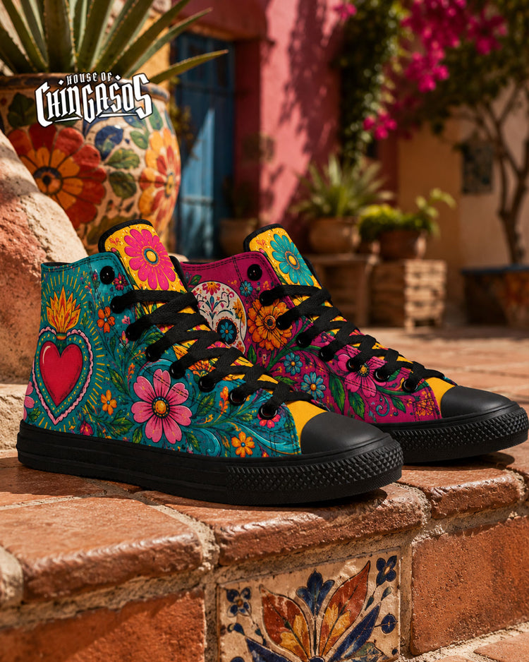 Corazón Y Calacas High Tops ( Black or White Sole )