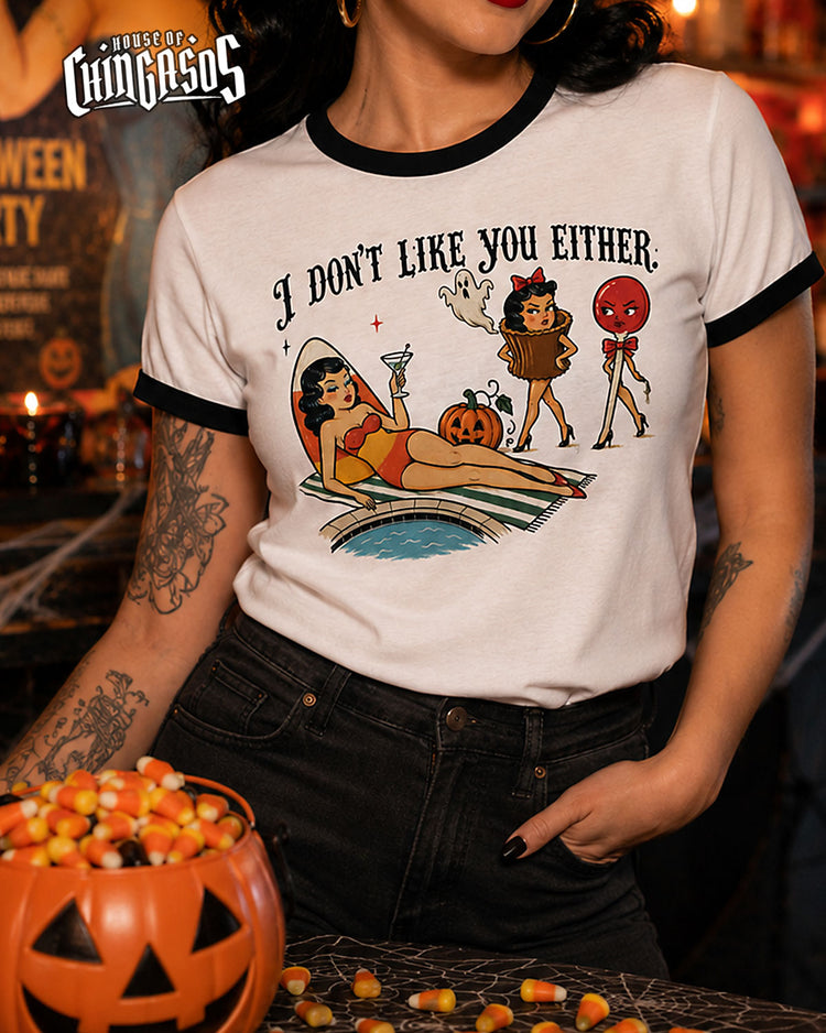 I Don't Like You Either Candy Corn Retro Ringer Tee