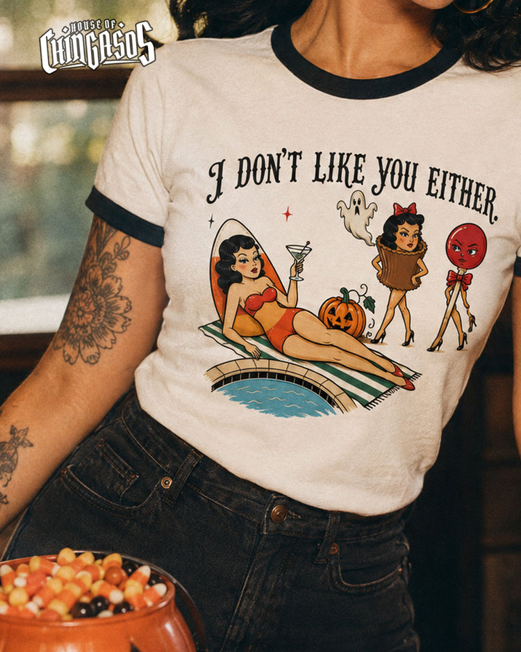 I Don't Like You Either Candy Corn Retro Ringer Tee