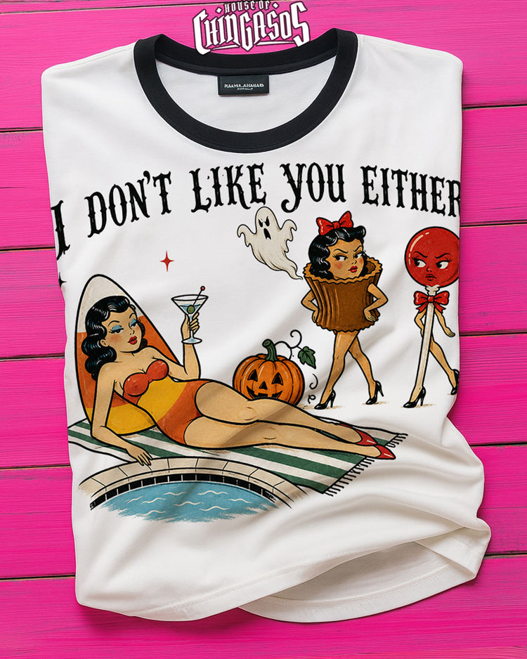 I Don't Like You Either Candy Corn Retro Ringer Tee
