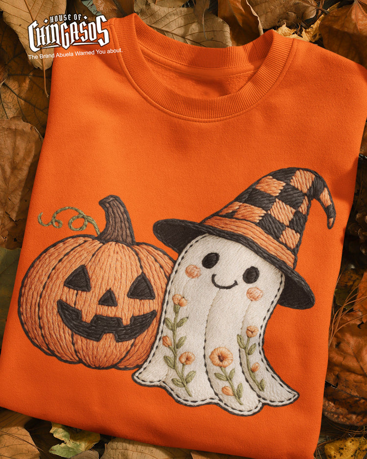 Faux Embroidery Print Haunted Cuties Sweatshirt