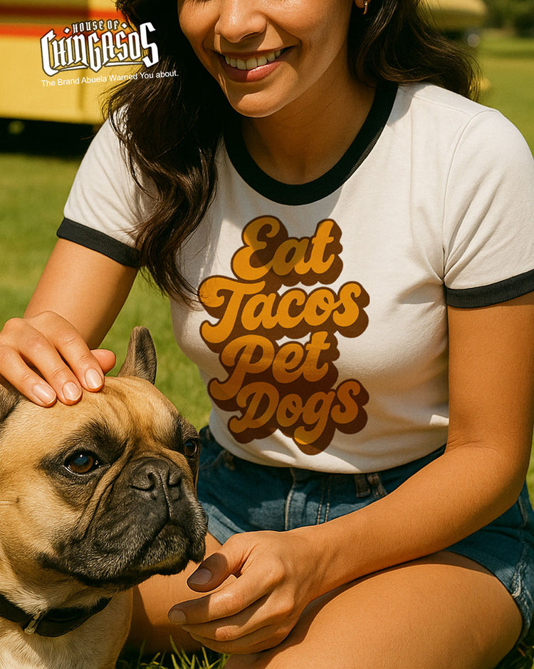 Eat Tacos Pet Dogs 70s Ringer Tee ( Black Trim )