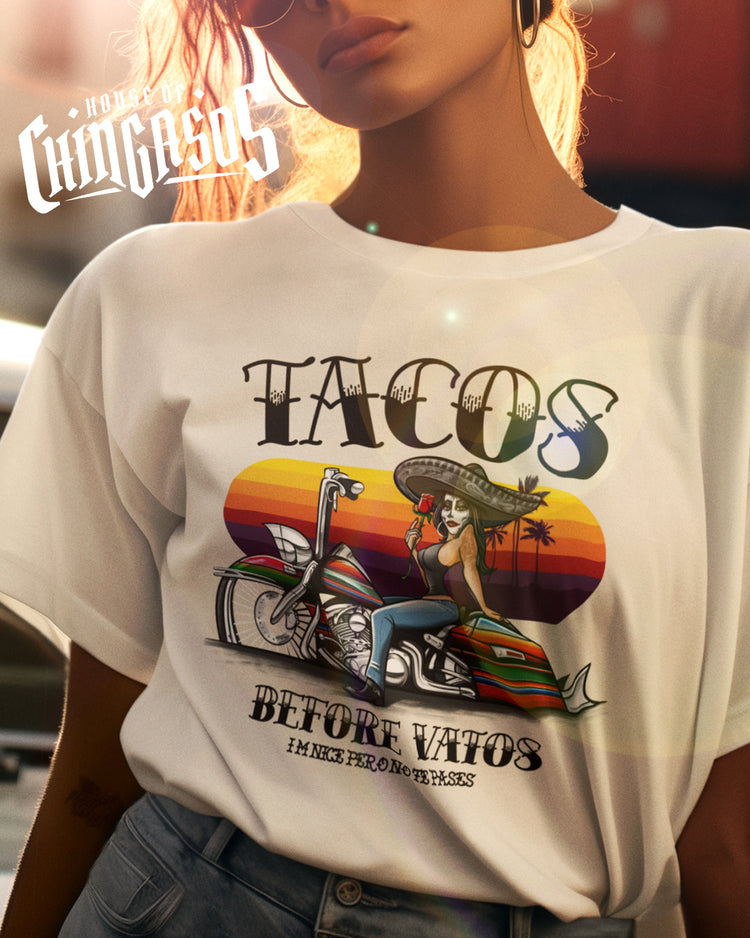 Premium Bella Canvas Tacos Before Vatos Chicana Tee