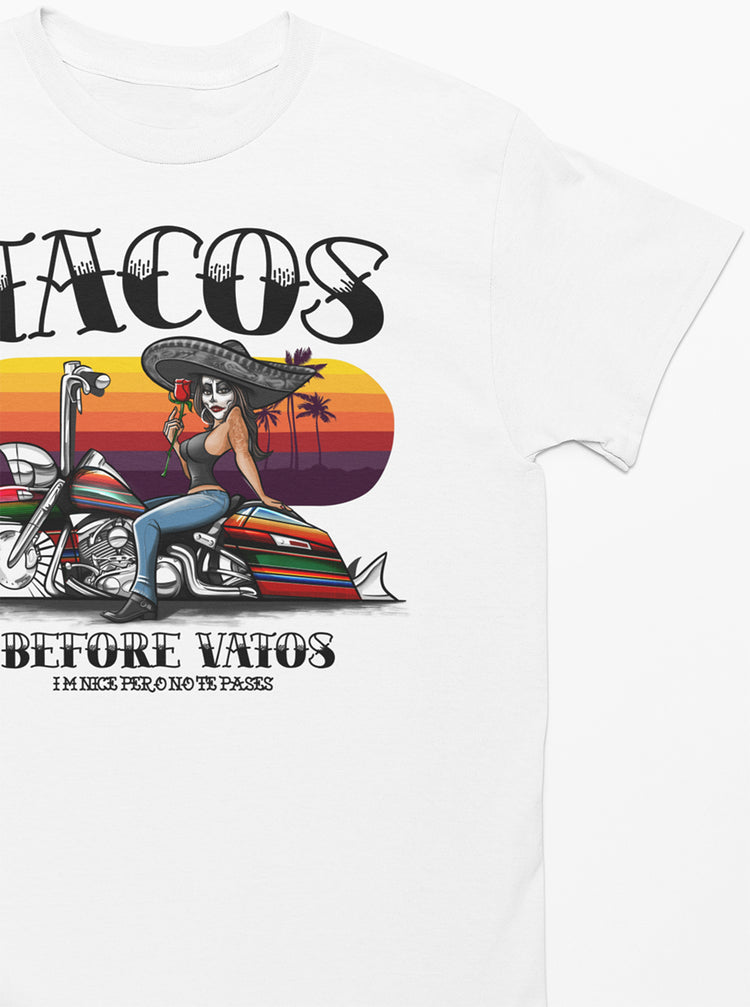 Premium Bella Canvas Tacos Before Vatos Chicana Tee