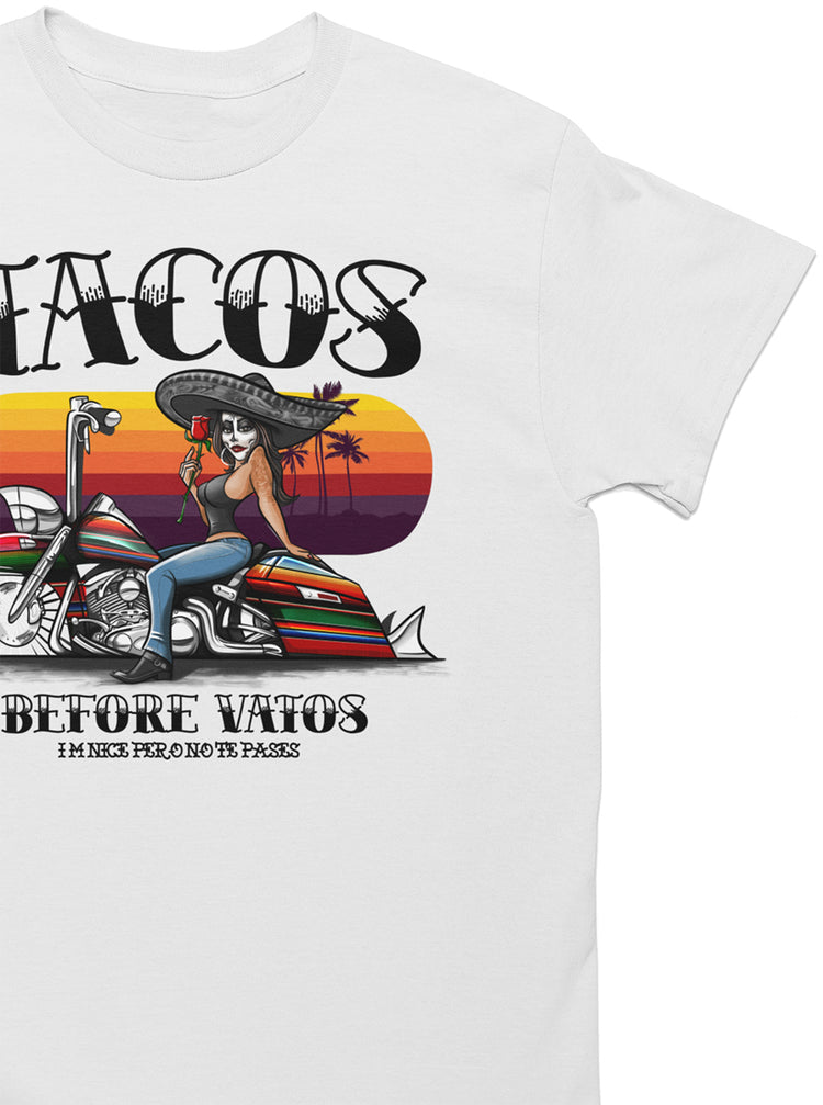 Premium Bella Canvas Tacos Before Vatos Chicana Tee