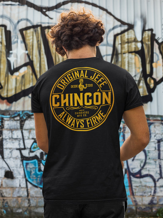 Deluxe Chingon Jefe Black & Gold Cantina T-Shirt ( Front & Back Print )