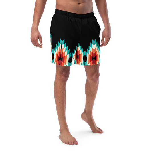 Teal and Orange Summer Azteca Print Men Swim-trunks