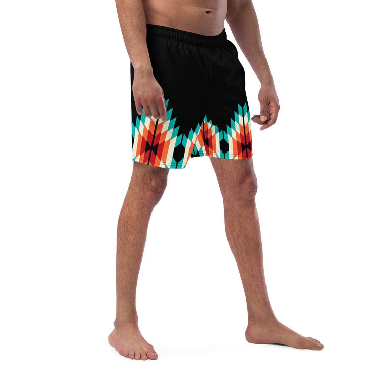 Teal and Orange Summer Azteca Print Men Swim-trunks